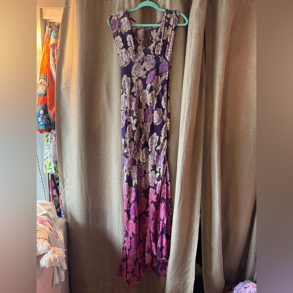 Free People Purple and Pink Floral Maxi Dress